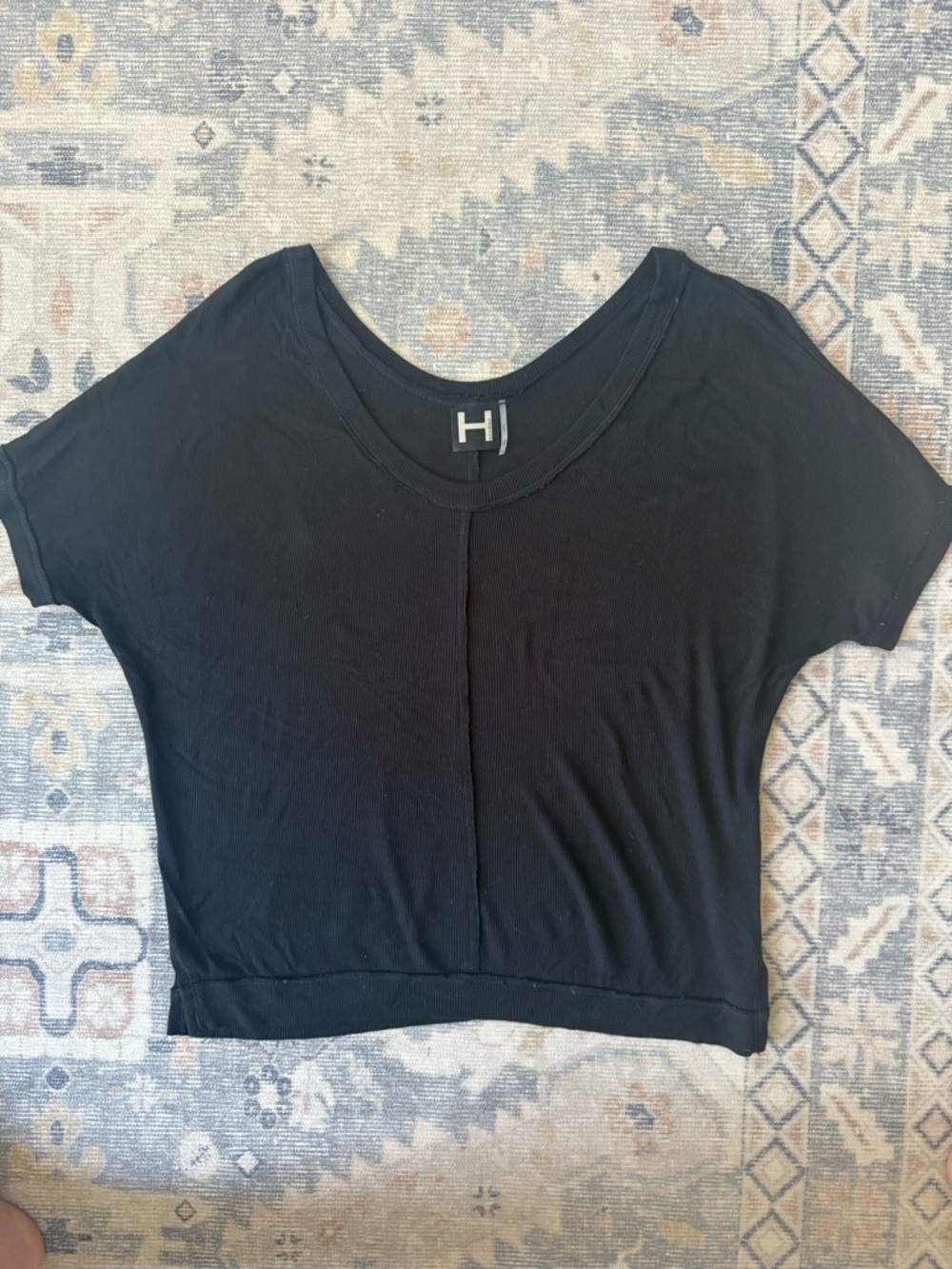 H by Bordeaux oversized Black wide Tee with Scoop Neck.  Size M